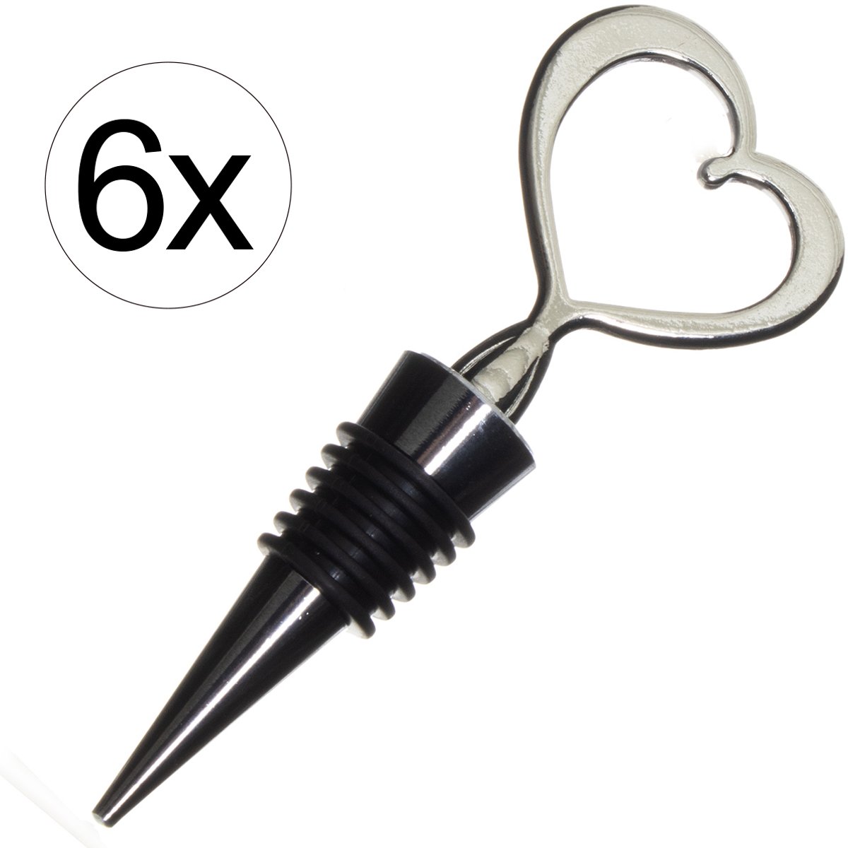 Wijnstopper set 6x – RVS wijnstoppers met hartvorm – Herbruikbare flesafsluiters – 11 cm