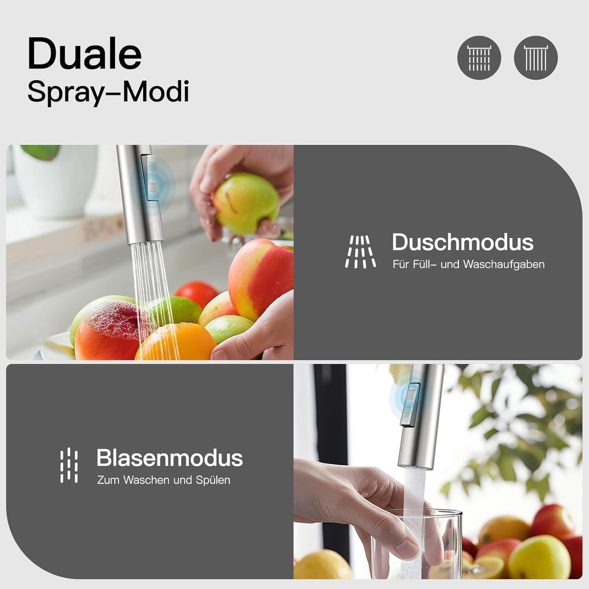 Waterval Keuken Gootsteen Kraan Met Pull Down Sproeier, 3 Modi (Sweep/Stream/Wat