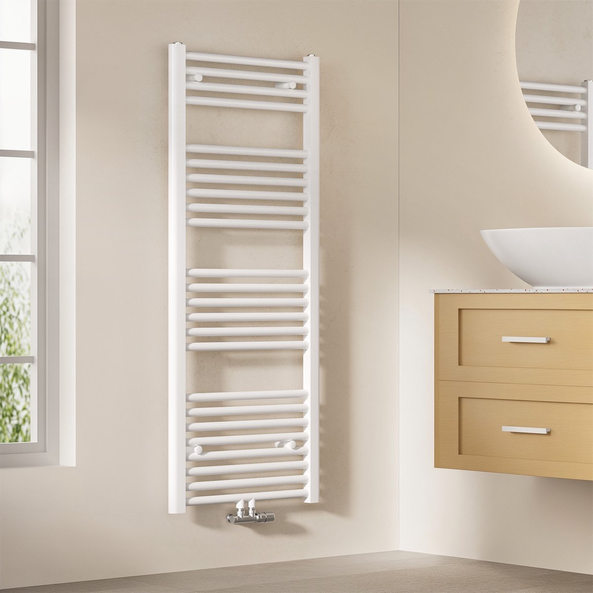 EMKE Handdoekradiator - 120x50 cm - 513 W - Glans Wit - CV Badkamer Radiator - Midden/ Zij- Aansluiting