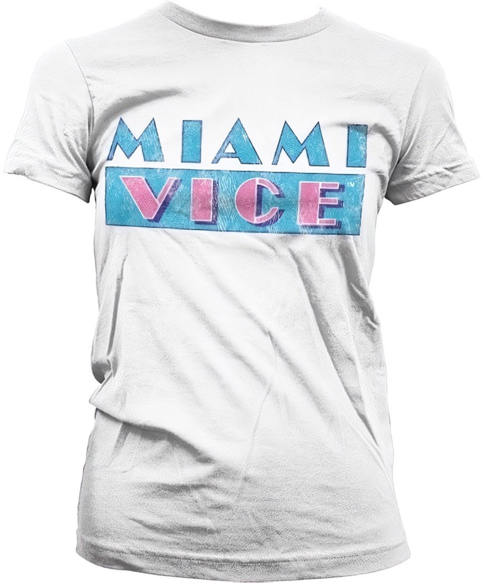 Miami Vice T-shirt met verweerd logo voor dames, meisjesachtig, witite