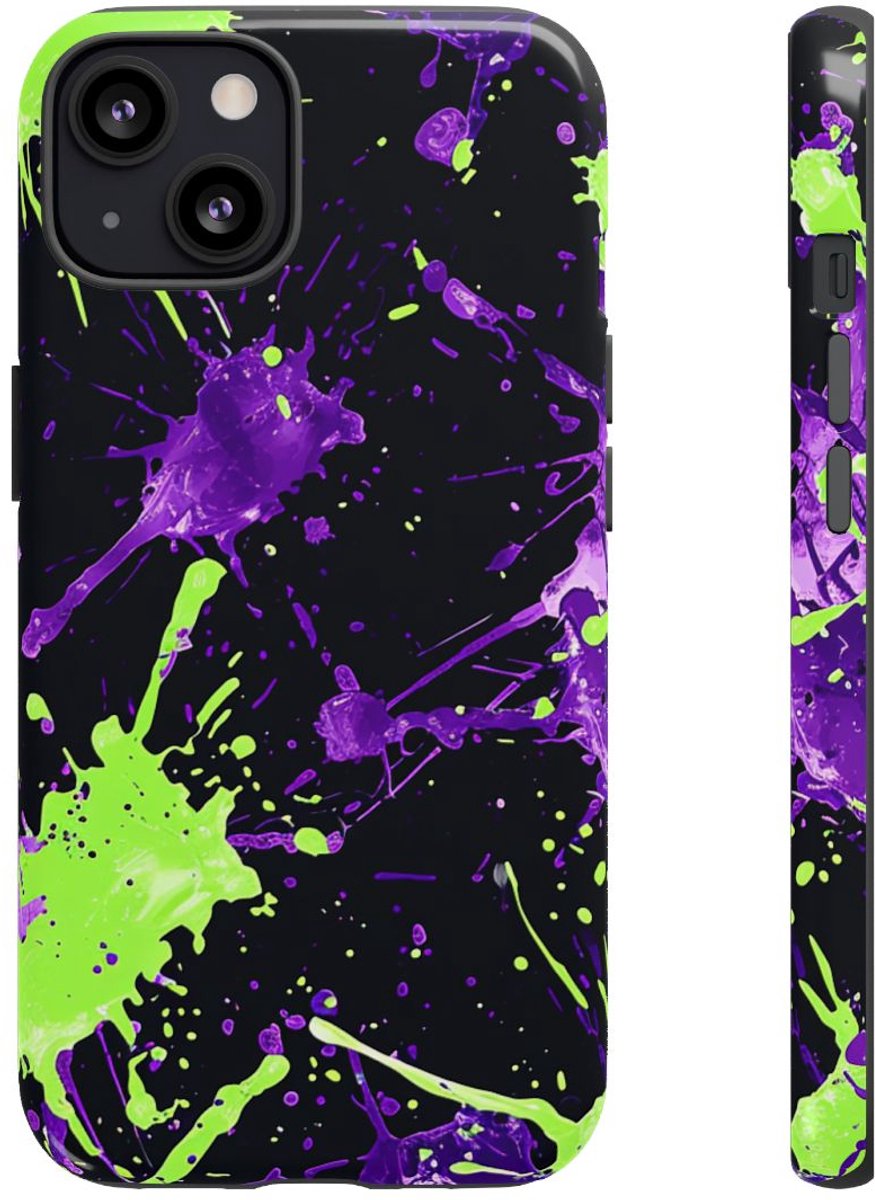 Groene en Paarse Verfspatten Patroon – Telefoonhoesje Geschikt voor iPhone 13