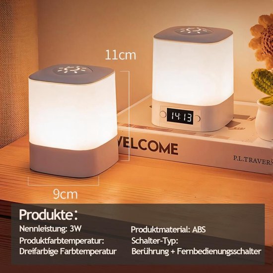 IBETTERTEC LED Nachtlamp Nachtlicht - Sfeerverlichting -Zaklamp -Touch Bediening - 3 Lichtkleuren - Traploos Dimmen - Met Afstandsbediening en Digitale Klok (Wecker) - voor Slaapkamer, Kinderkamer van Merkloos — afbeelding 5