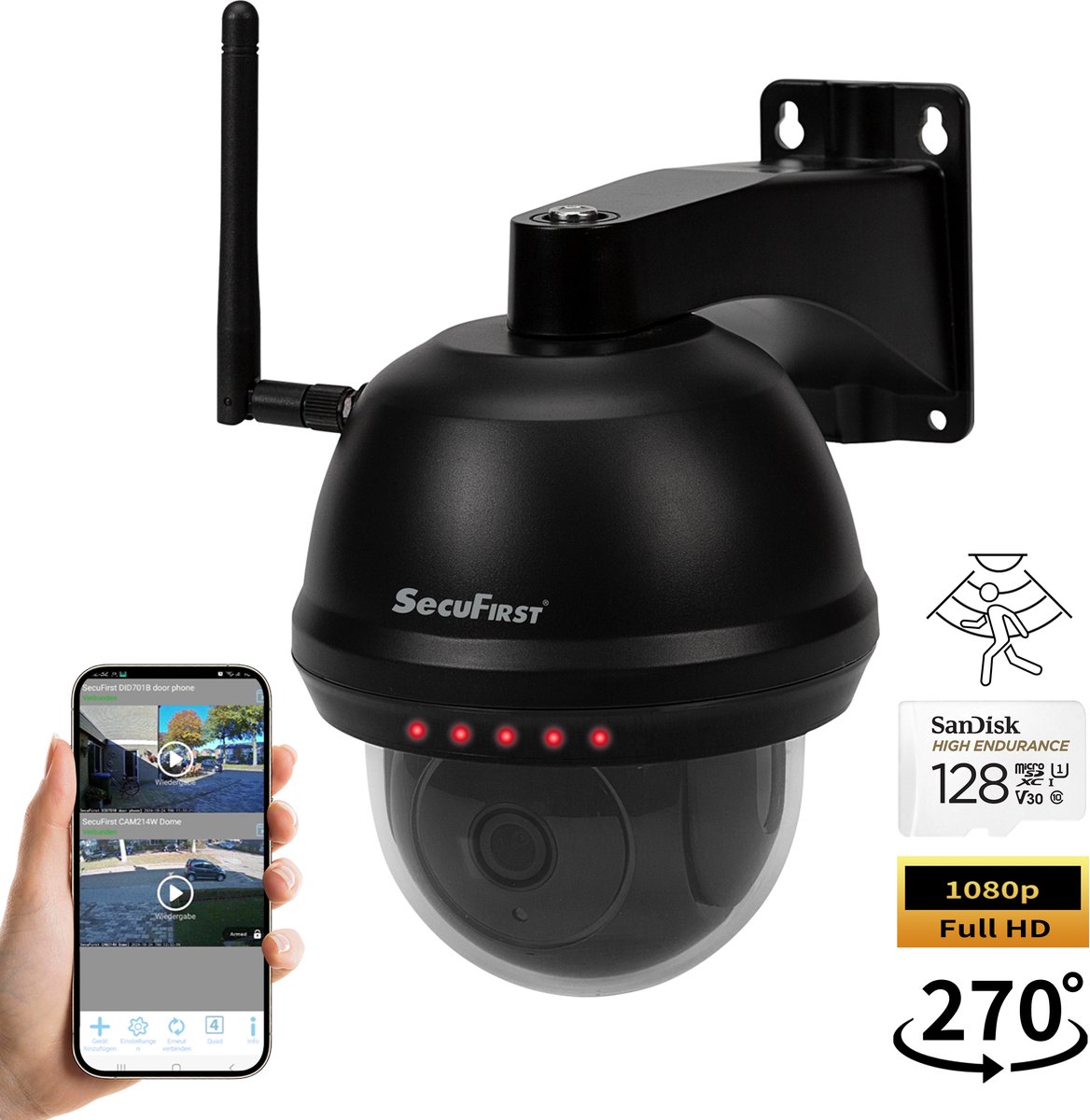 SecuFirst CAM214Z met 128GB opslag Dome Camera zwart - IP Camera draai- en kantelbaar voor buiten - FHD 1080P - SecuFirst - €139,00