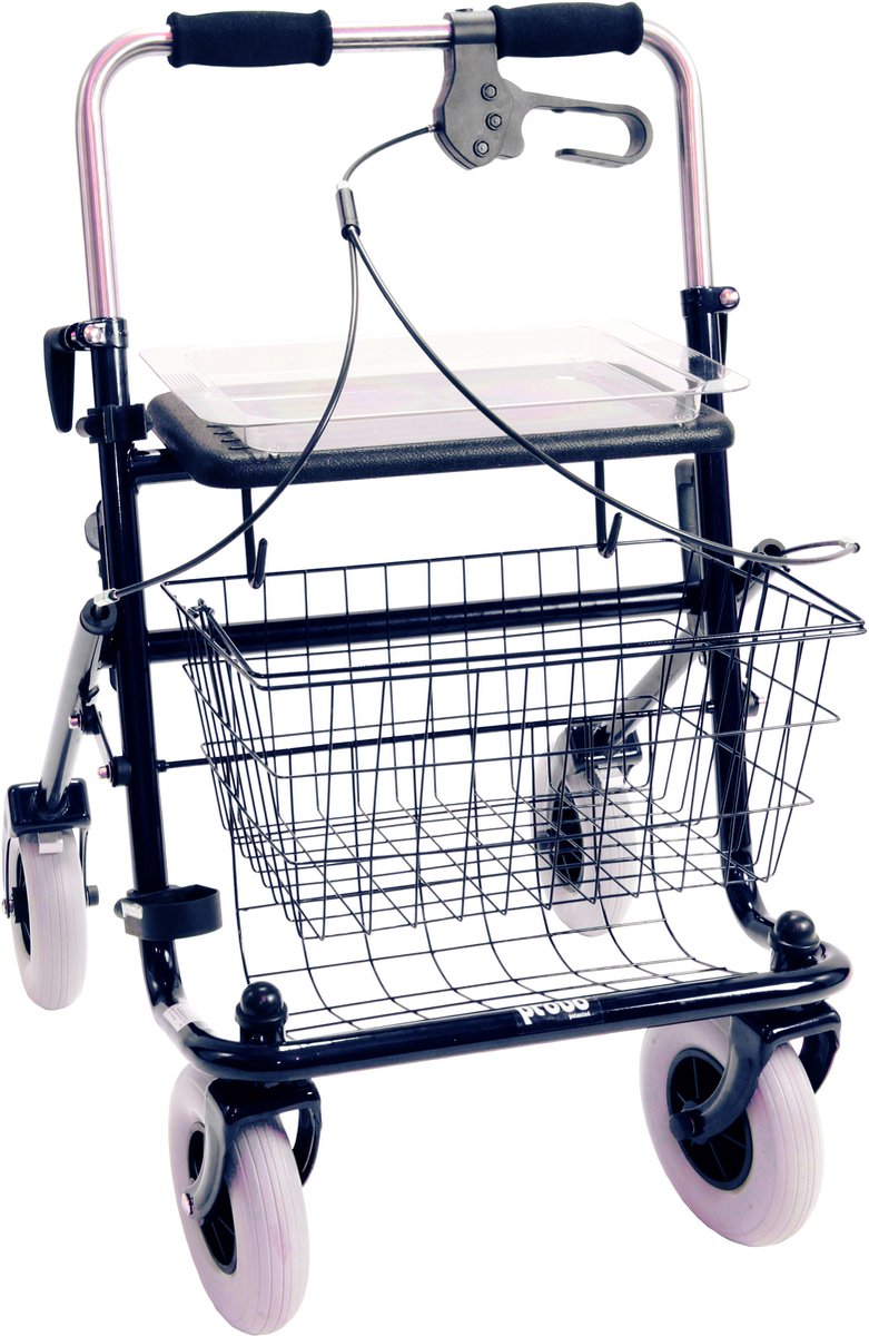 Rollator 43 cm zitbreedte - Premis Provo - Tot 120 kg - In hoogte verstelbaar - Duwbeugel - Met één hand te bedienen - Linkshandig - Metallic Zwart