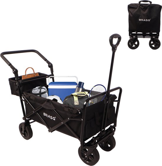 Foto: Brasq bolderkar opvouwbaar deluxe wc200 108l inhoud met duwstang lichtgewicht tot 100 kg draagvermogen inclusief 2 opbergtassen zwart