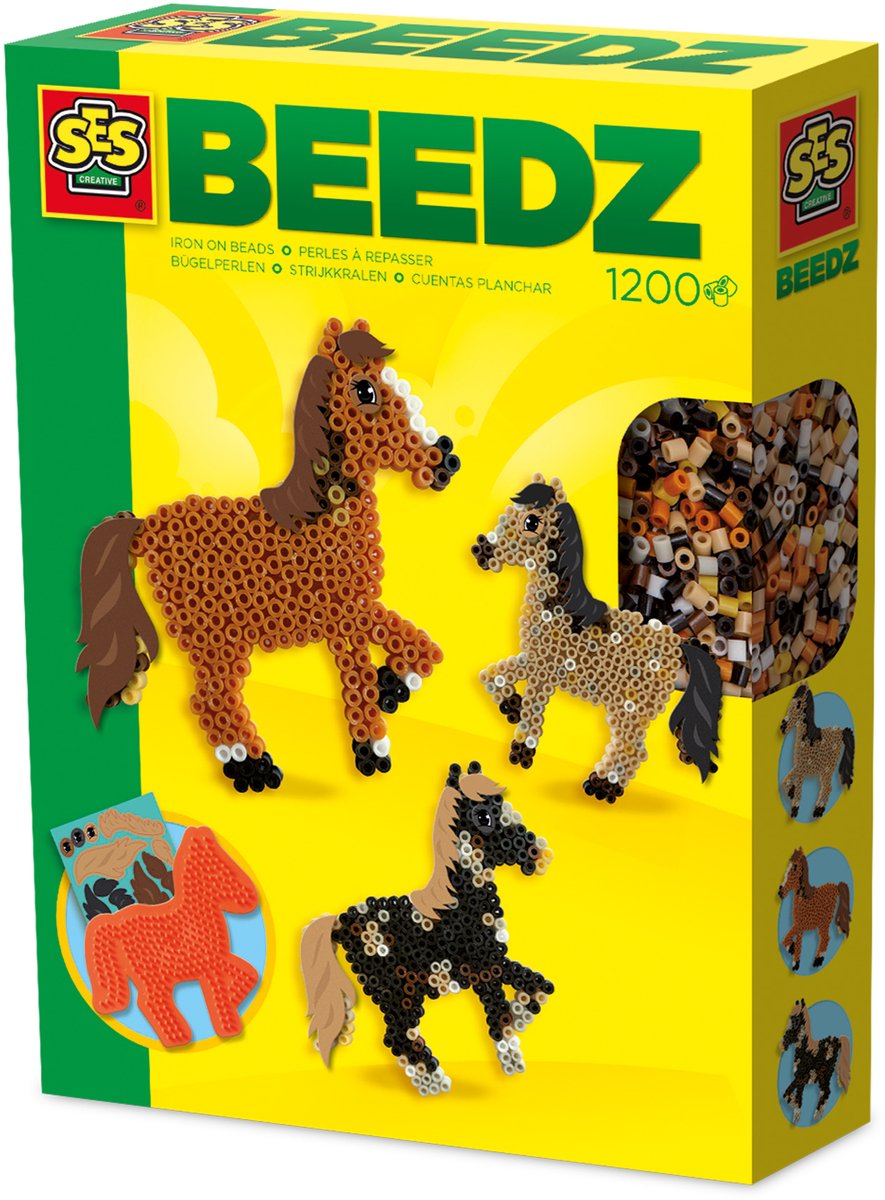 SES Creative - Beedz - Paard - 1200 Strijkkralen met Grondplaten en Strijkvellen - Vanaf 5 Jaar