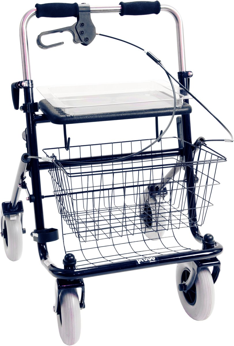 Rollator 43 cm zitbreedte - Premis Provo - Tot 120 kg - In hoogte verstelbaar - Duwbeugel - Met één hand te bedienen - Rechtshandig - Metallic Zwart