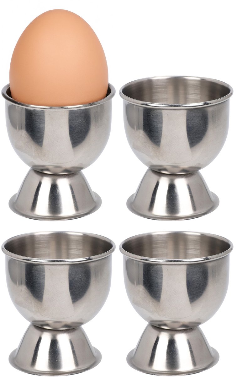 Excellent Houseware Eierdopjes - zilver - RVS /metaal - set 12x stuks - brede onderzijde