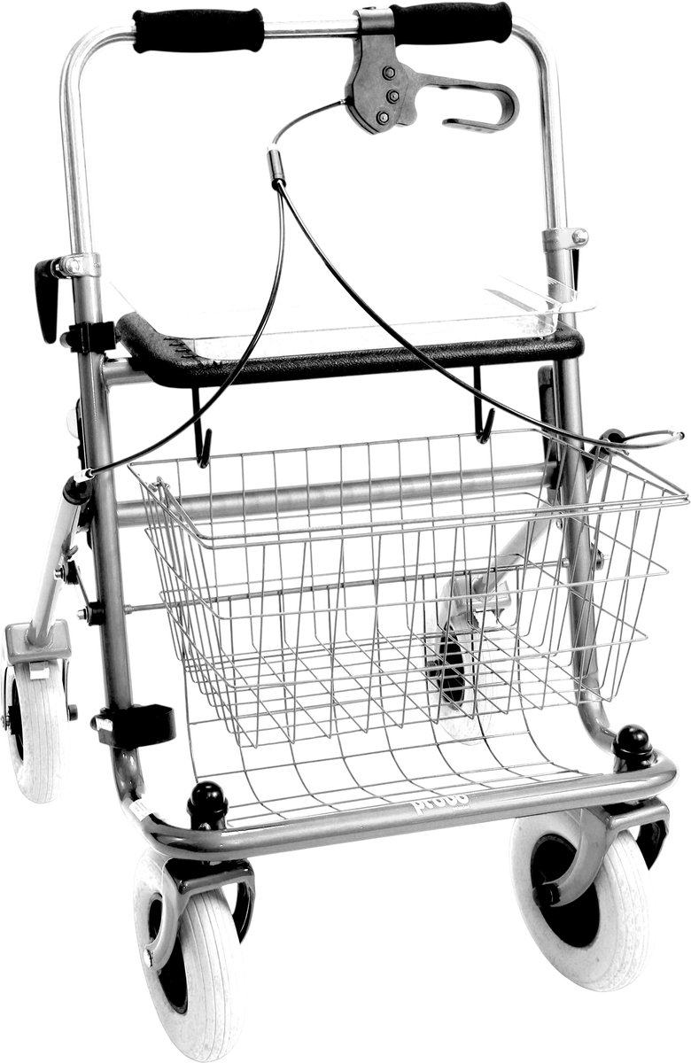 Rollator 43 cm zitbreedte - Premis Provo - Tot 120 kg - In hoogte verstelbaar - Duwbeugel - Met één hand te bedienen - Linkshandig - Metallic Titanium