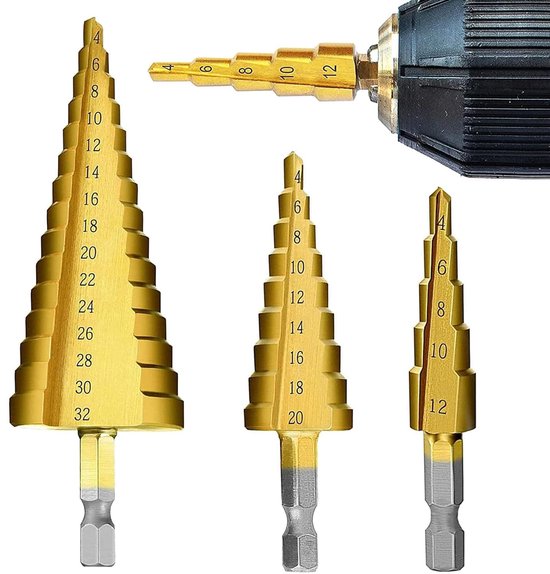 Foto: 3 delige set borenset ruimer metaalgatzaag priem hoge hardheid 4 12 20 32 mm geschikt voor de bewerking van diverse materialen zoals staal messing hout kunststof etc 
