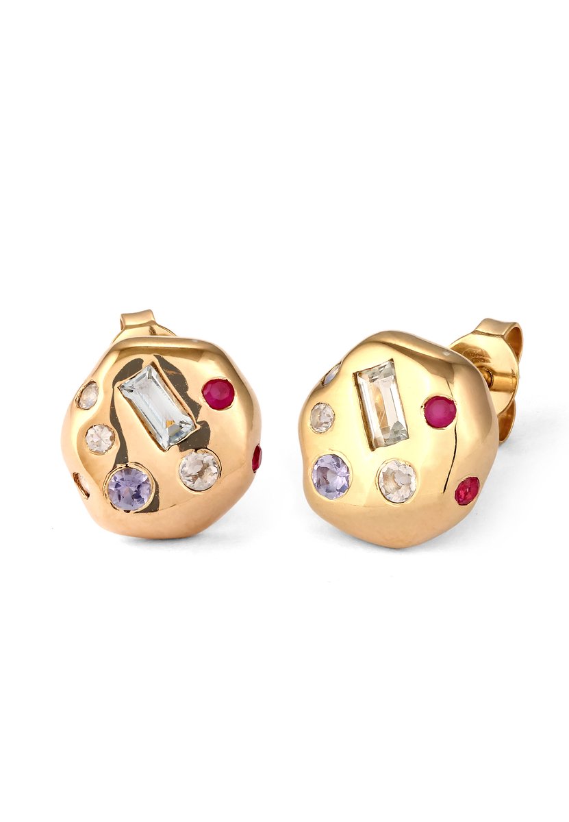 Elli PREMIUM - Oorbellen - Oorbellen Dames Topaas Baguette Geslepen Lichtblauwe Saffier Diamant Geslepen Roze Tanzaniet Rond Paars 925 Sterling Zilver Verguld Feestje/Nieuwjaar Goud -