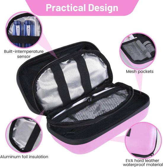 Diabetes koeltas - inclusief icepack - 21*13*8cm - diabetes etui - insulinepennen - insuline koeltas - koeltasje voor op reis - Diabetes etui - koeltas - Koelbox - IJspak - Diabetes Tas - Geschikt VoorDagelijks Gebruik en Reizen - roze van Merkloos — afbeelding 5