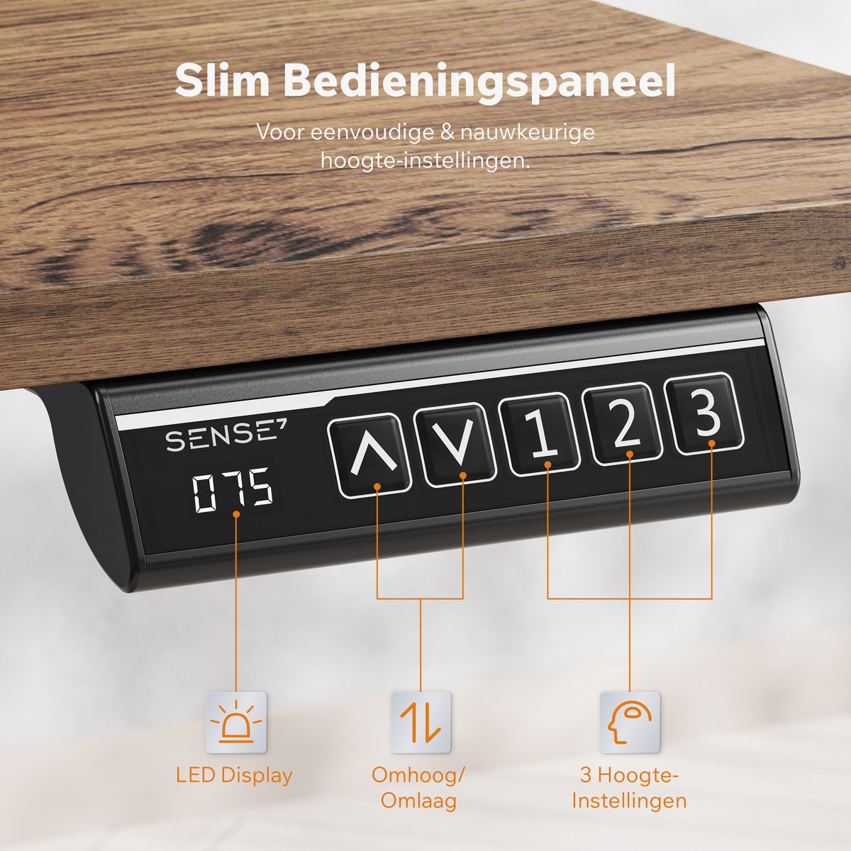 Eve SENSE7 NOJO LIGHT - Zit Sta Bureau - 140 cm x 70 cm - Elektrisch bureau - Verstelbare bureau - Elektrische Hoogteverstelling, Hoogte 72-118 cm, Intelligent Bedieningspaneel, Donkerbruin