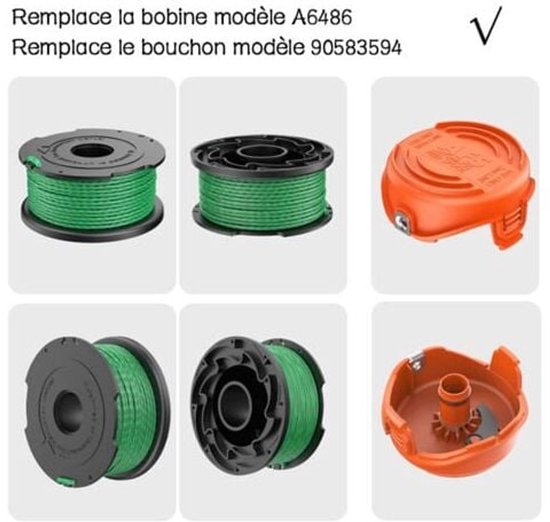 Pakket van 4 groene draadspoelen geschikt voor Black and Decker Gl7033 Gl8033 Gl9035 A6482 struikzaag, 4 draadspoelen + 1 spoelkap van Merkloos	 — afbeelding 5