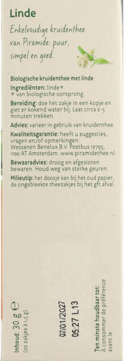 Piramide Kruidenthee Bio Lindebloesem - 3 x 20 stuks - Voordeelverpakking