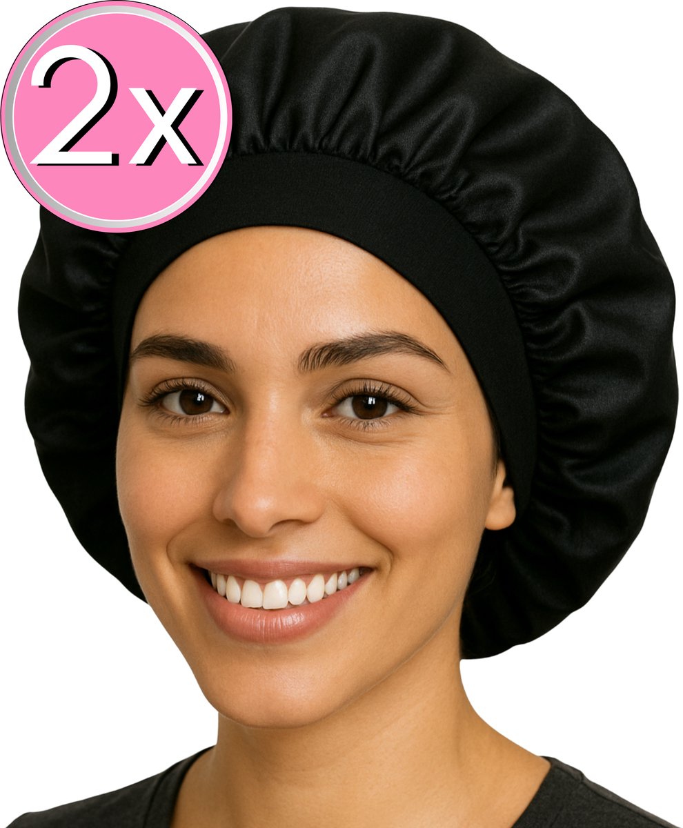 Bonnet Satijn - 2 stuks - Slaapmuts Satijn - Satijnen Bonnet- Zwart - 2 Kleuren beschikbaar