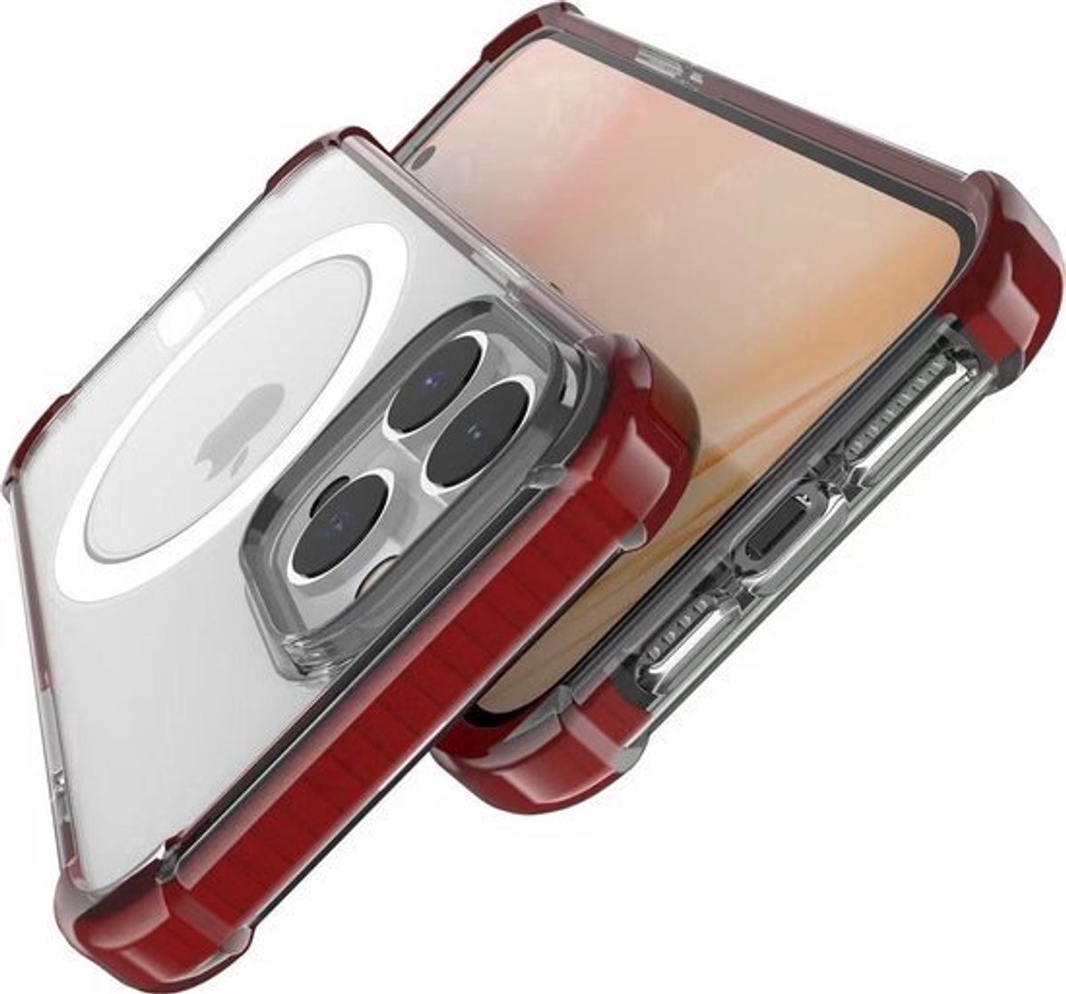 Premium Magnetische Anti-Shock Siliconen Back Cover – Geschikt voor iPhone 17 Pro Max – Transparant met Rode Randen – Verhoogde Camerabescherming – MagSafe Compatibel – Anti-Yellow Hoesje