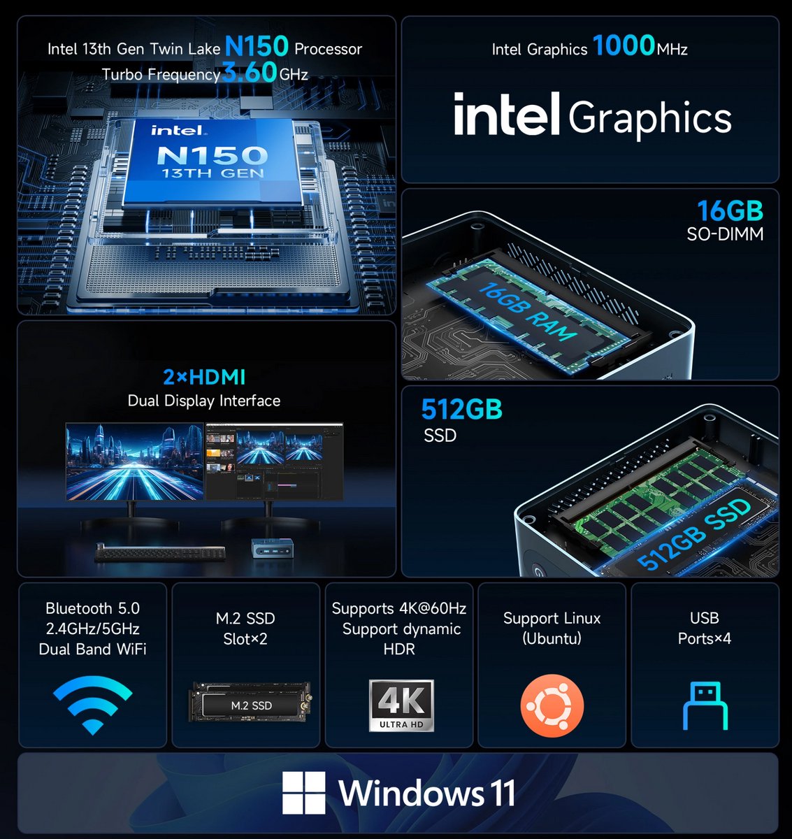 BMAX B4 Ultra Mini PC - Intel N150 - 16GB RAM - 512GB SSD