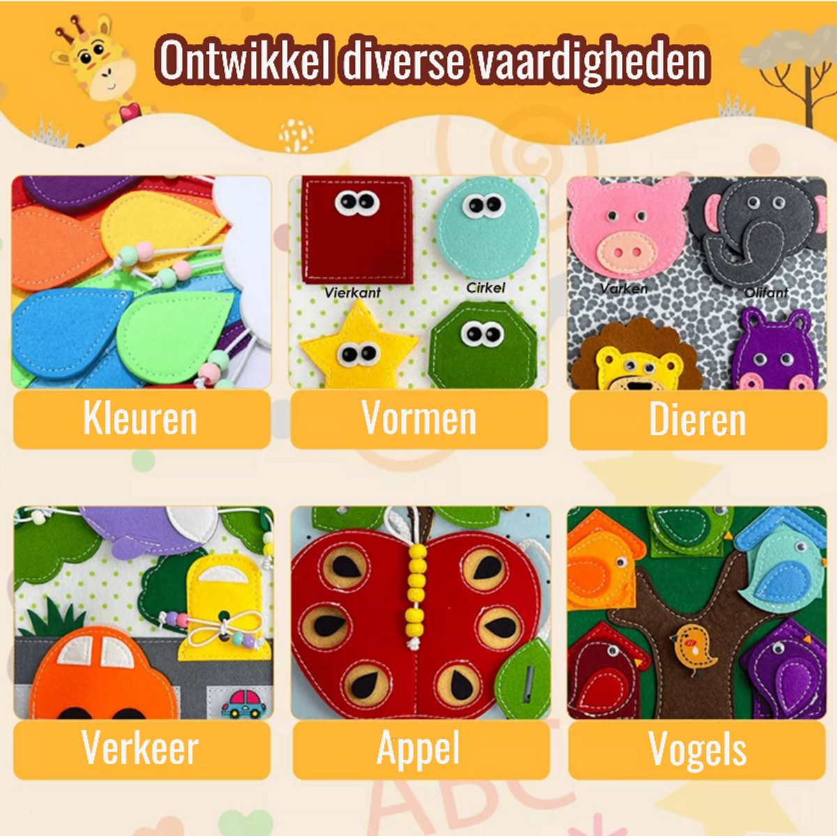 Joyage Busy Board Boek - Montessori activeitenboek voor onderweg in de auto - Busy book - Sensorisch speelgoed 3 jaar montessori speelgoed - Meisjes speelgoed jongens speelgoed peuter speelgoed 2 jaar - Kinderspeelgoed 1 jaar 3 jaar Activiteitenbord — afbeelding 3
