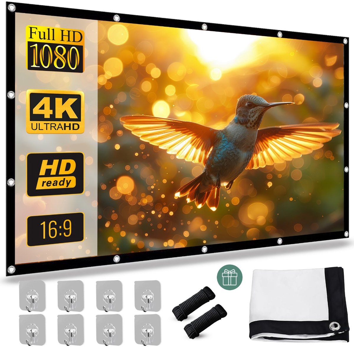 IMENGINE® Projectiescherm - 100 inch (254cm) - 16:9 - Beamer scherm - Opvouwbaar projectiedoek - Uitrekbaar - Anti-kreuk
