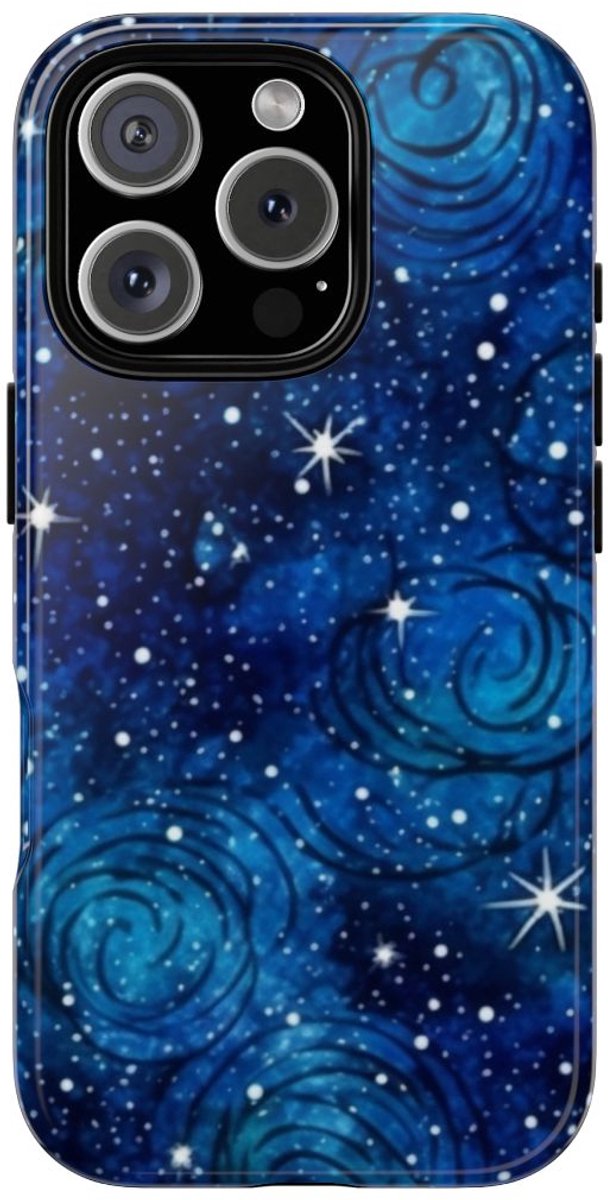 Blauw Sterrenstelsel Patroon – Telefoonhoesje Geschikt voor iPhone 16 Pro