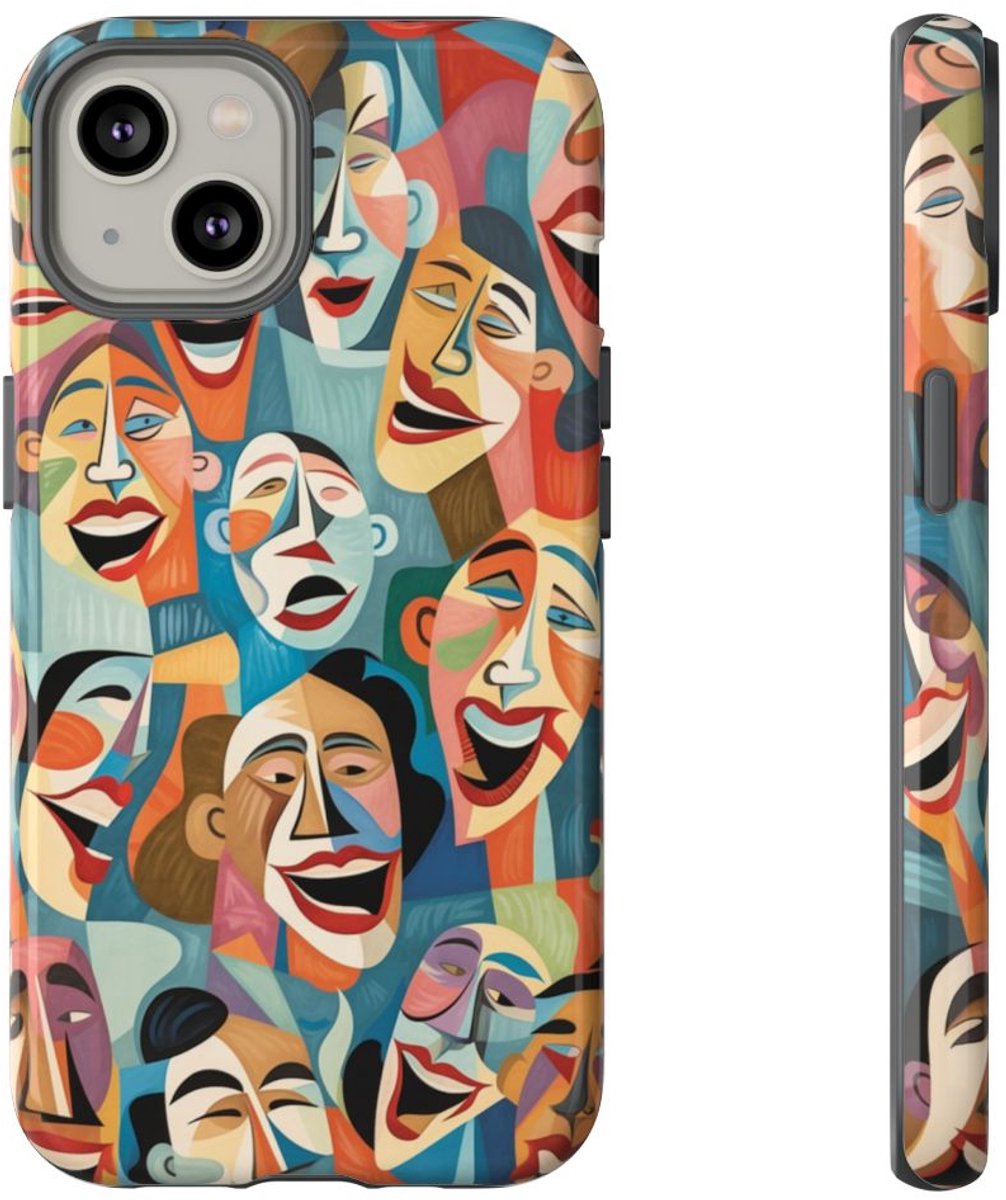 Kleurrijke Abstracte Lachende Gezichten – Telefoonhoesje Geschikt voor iPhone 14
