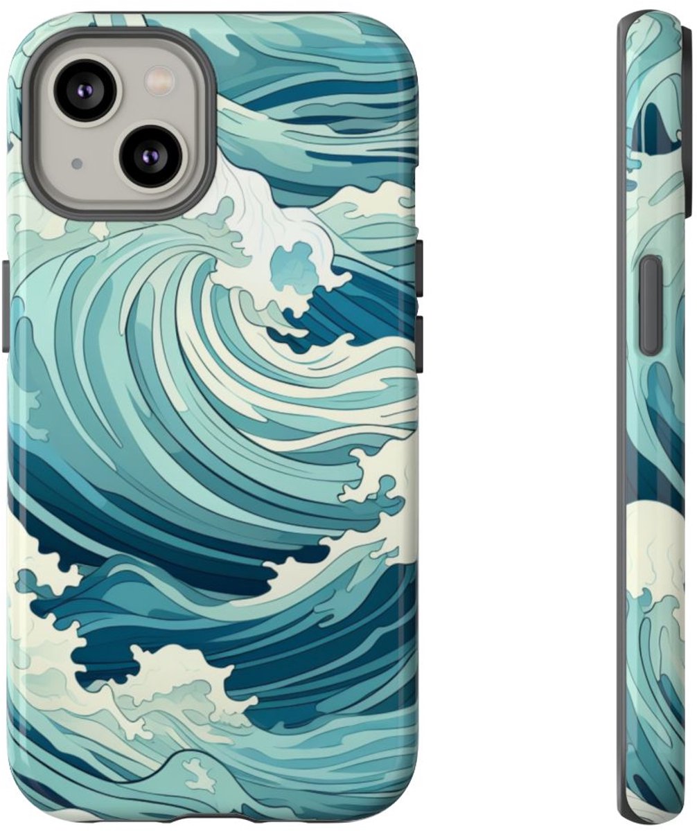 Ocean Wave Patroon – Glanzend Stevig Telefoonhoesje Geschikt voor iPhone 14