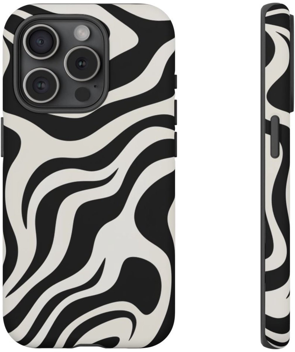 Zwart-Wit Abstract Zebra-Patroon – Telefoonhoesje Geschikt voor iPhone 15 Pro