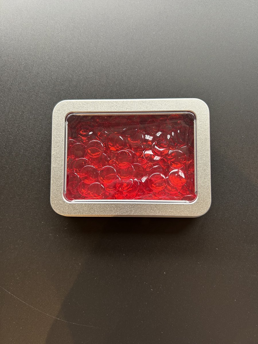 Rekenfiches in blikje (12x8 cm), Transparant rood (200 st.)
