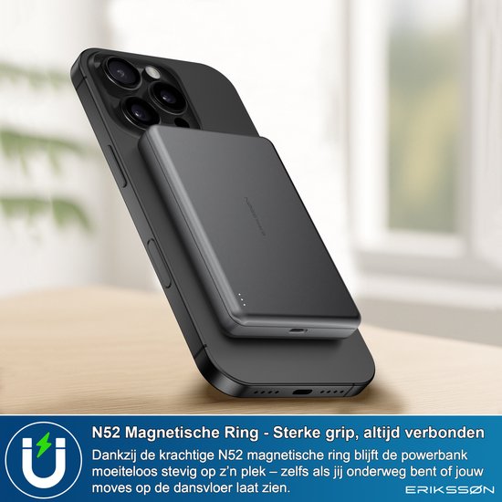 Erikssøn Core Pro Charge Powerbank - 10000 mAh - MagSafe - Zwart | bol