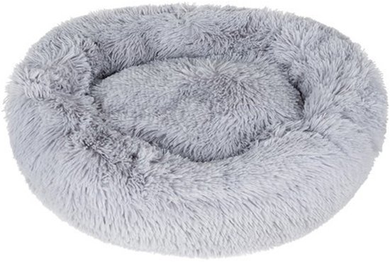 Purlov Donut Honden, kattenmand - grijs - Ø 60 cm - Huisdieren lig/slaap kussen - Dikke warme ondergrond - hondenmand
