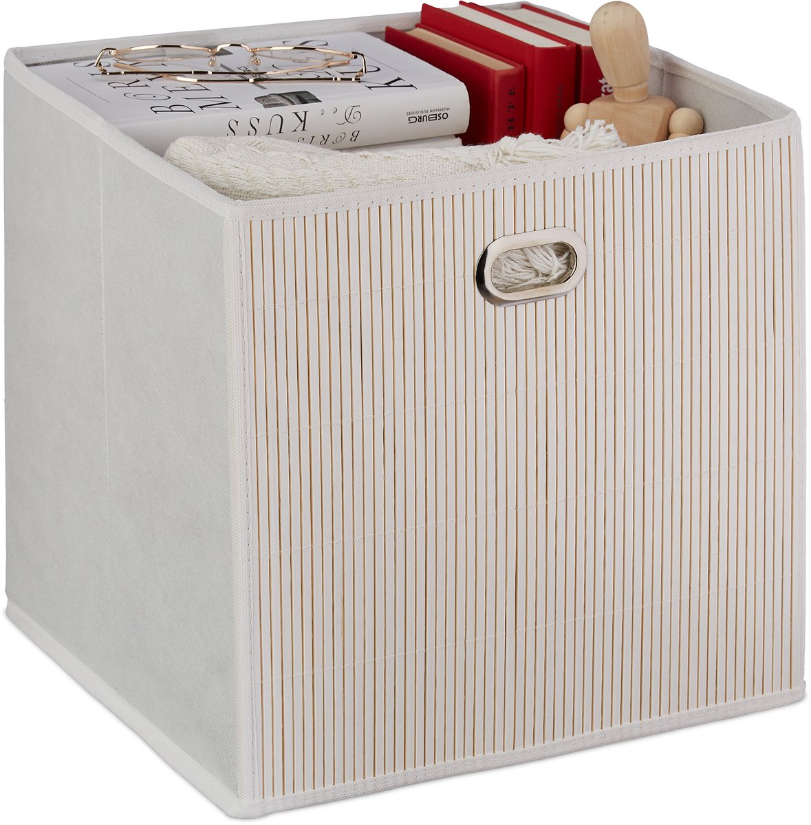 4x opbergmand bamboe - opbergbox opvouwbaar - stoffen opbergdoos - wit