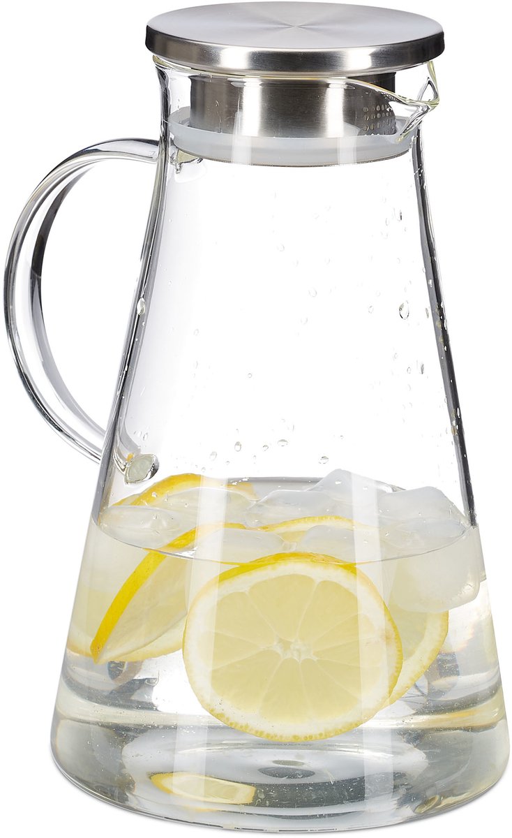 2x waterkan met deksel - 1.8 l - glazen karaf - sapkan - schenkkan - met filter