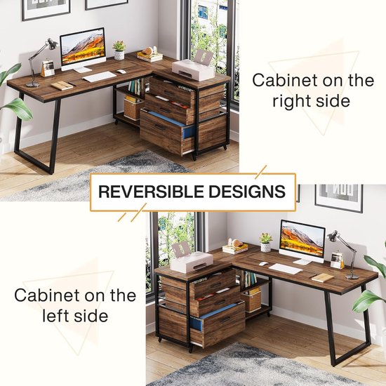Hoekbureau L-vormig bureau, hoektafel, modern kantoor, computerbureau, studeerkamer, met boekenplank, studeertafel, werkstation Computer Tafel