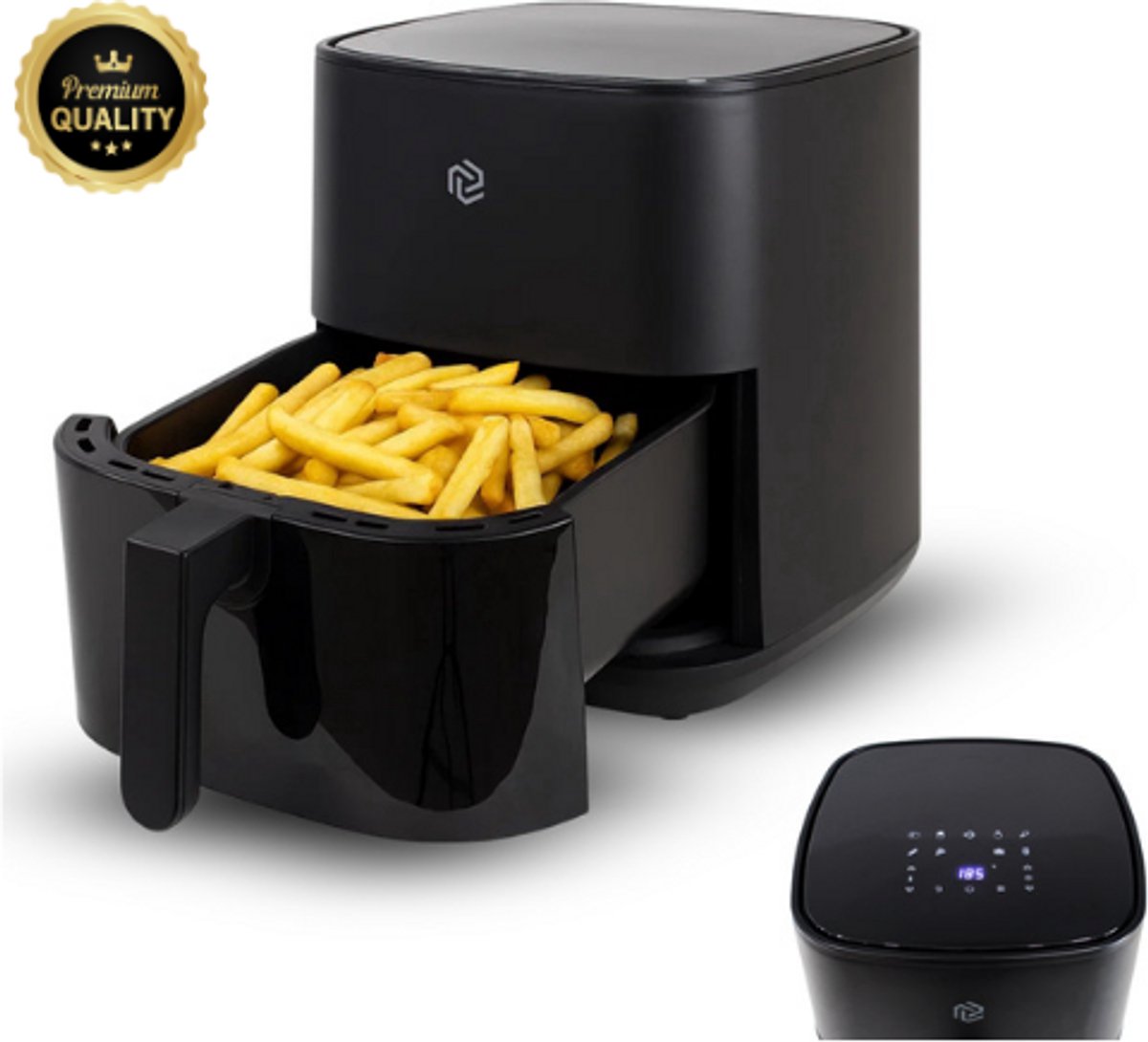Airfryer 5.5L met Touchscreen – 1500W – 9 Programma’s – Timer & Eigen Instellingen – Heteluchtfriteuse - 80ºC-200ºC – Zwart