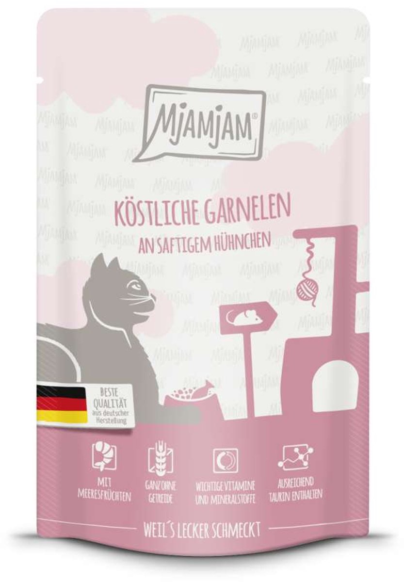 MjAMjAM MjAMjAM Cat - Leckere Mahlzeiten Pouchbeutel 12x125g | Garnele & Huhn
