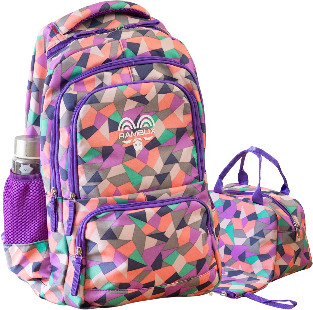 RAMBUX® Schooltas Rugzak Set 3-delig - 35L - Laptopvak 17,3 Inch - Boekentas Laptoptas School - Paars