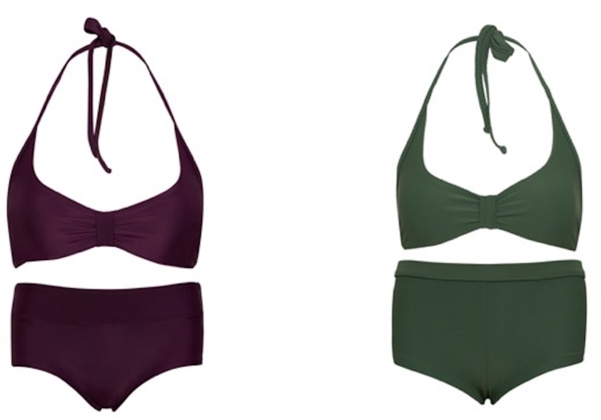Set van 2 bikini hipster broekje en haltertopje Aubergine / Groen 164-170