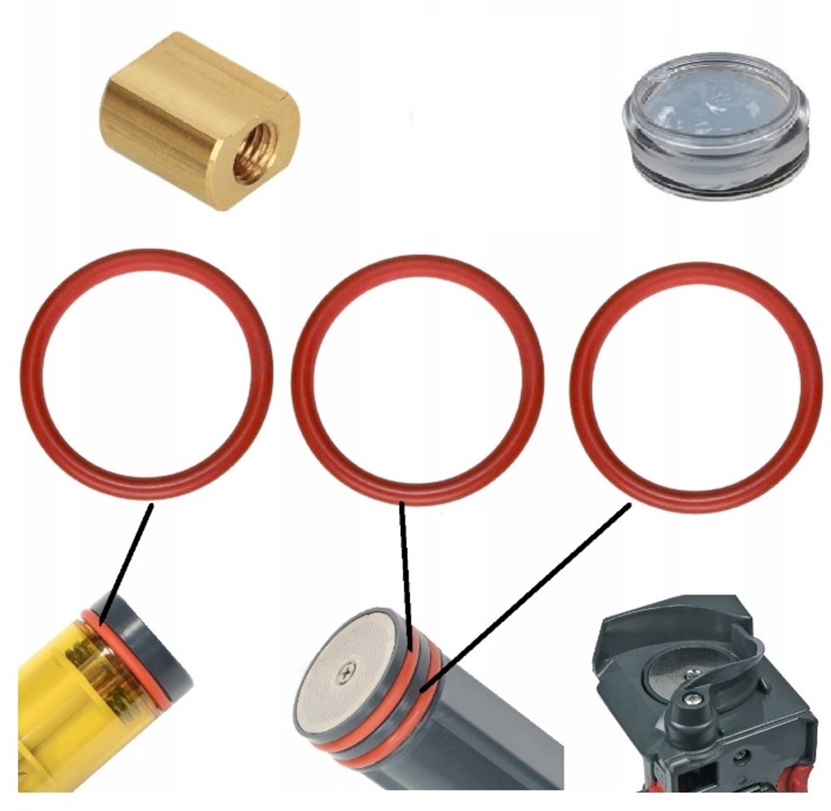 Pakkingen - reparatieset - oring - O-ring voor DELONGHI AEG - Leveringsomvang 3 stuks afdichtingen voor de brander 1 stuk aandrijfmoer 1 stuk smeermiddel 5 ml / vervangend onderdeel
