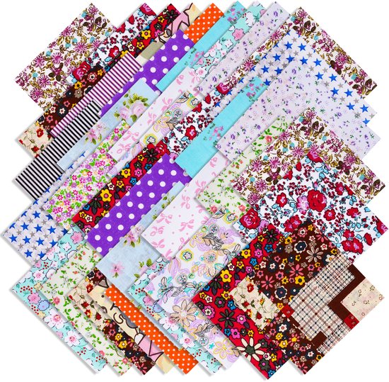 Creativeally 70 Pièces Tissus Coton - Tissus Patchwork Tissus - 25x25 cm - Coudre DIY - Literie - Quilt - Patchwork - Pack de 70 Pièces de Tissu - DIY Tissu Coton Imprimé Floral B