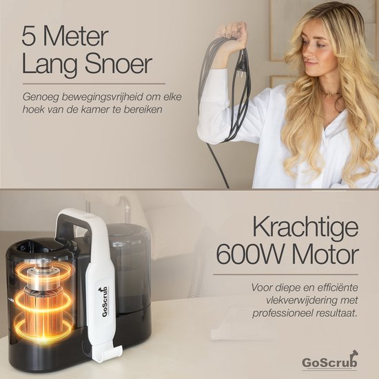 GoScrub® Professionele Tapijtreiniger – Vlekkenreiniger & Bank Reiniger – Voor Bank, Auto, Matras – Inclusief Schoonmaakmiddel – Reinigingsmachine - Zetelreiniger