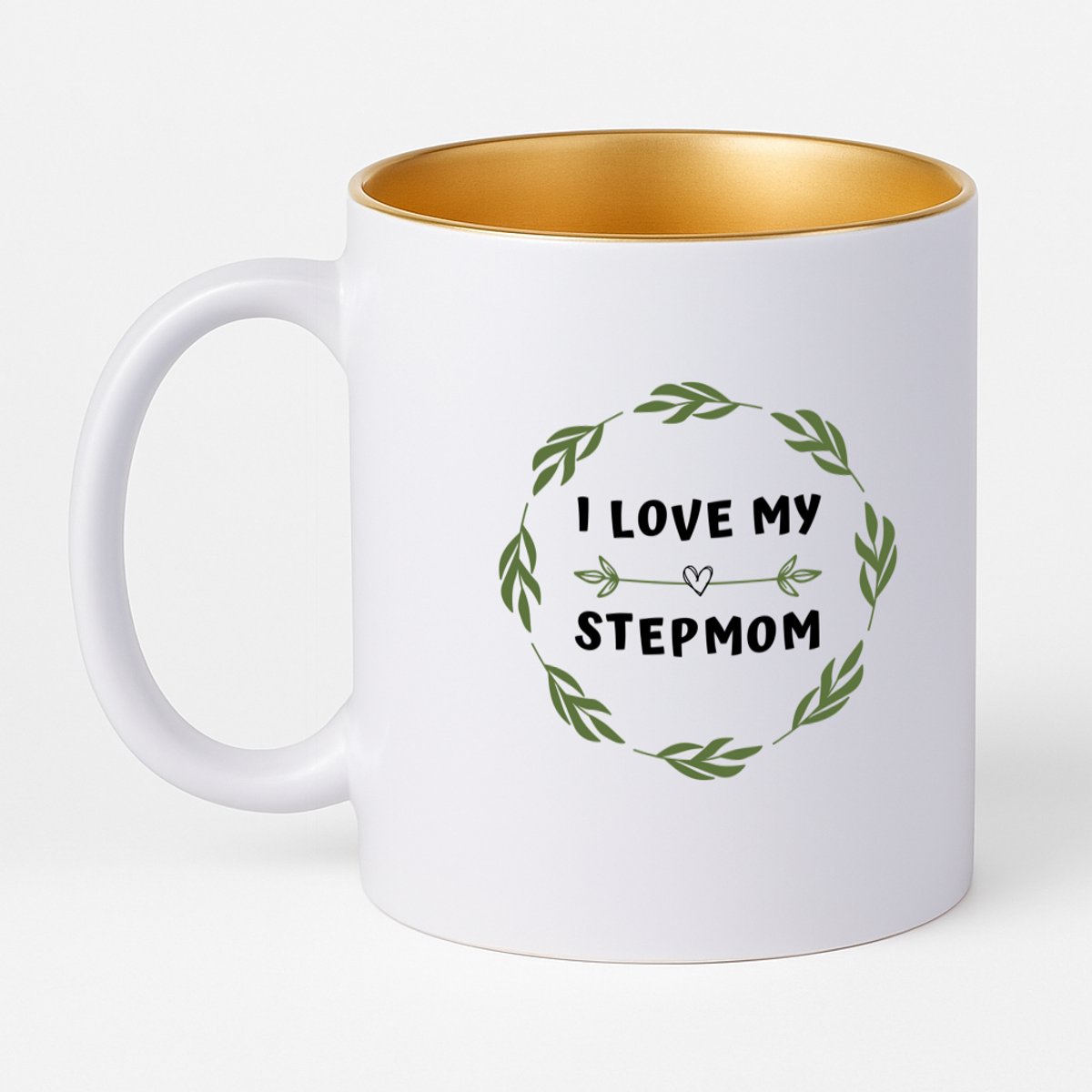 Hacebo® - I love my stepmom koffiebeker met goud kleurige binnenkant - Mama - liefste stiefmoeder - thee mok - koffie beker - Moeder cadeautjes - moederdag - verjaardag - geschenk - kado - koffiemok - 330 ML
