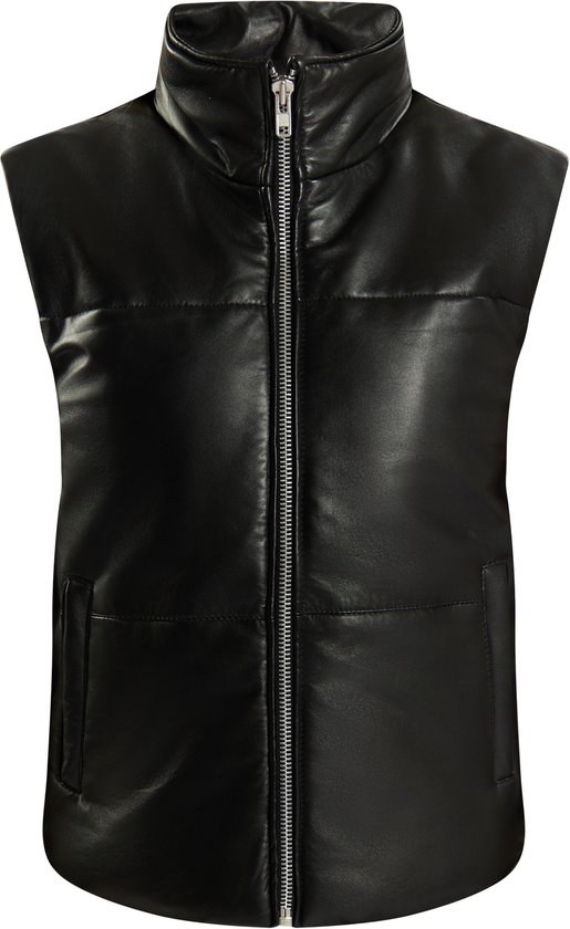 MDM Büffel nubuck mat zwart, gespen leren vest met messing gespen