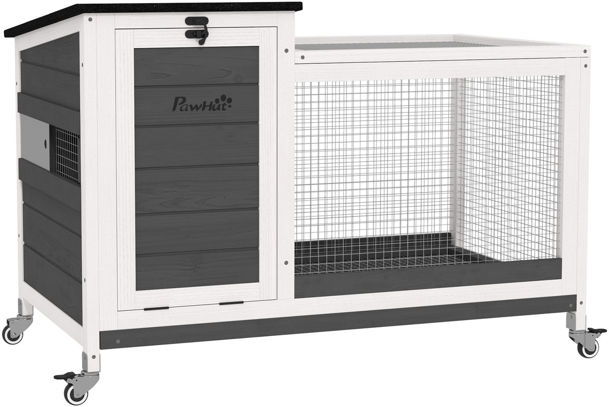 Houten Konijnenhok met Loopgedeelte – voor Binnen & Buiten 92x52x67 cm – Grijs Houten Konijnenhok met Loopgedeelte – voor Binnen & Buiten 92x52x67 cm – Grijs