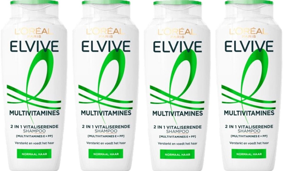 L'Oréal Paris Elvive Multivitamines Shampoo 2in1 - 4 x 250 ml - Voordeelverpakking