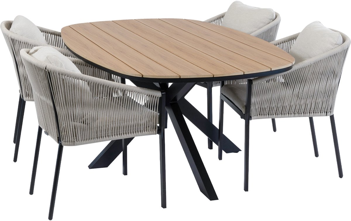 5-delige tuinset | 4 Elvira tuinstoelen (Black) | Tuintafel Cadiz 180x115cm (Black)