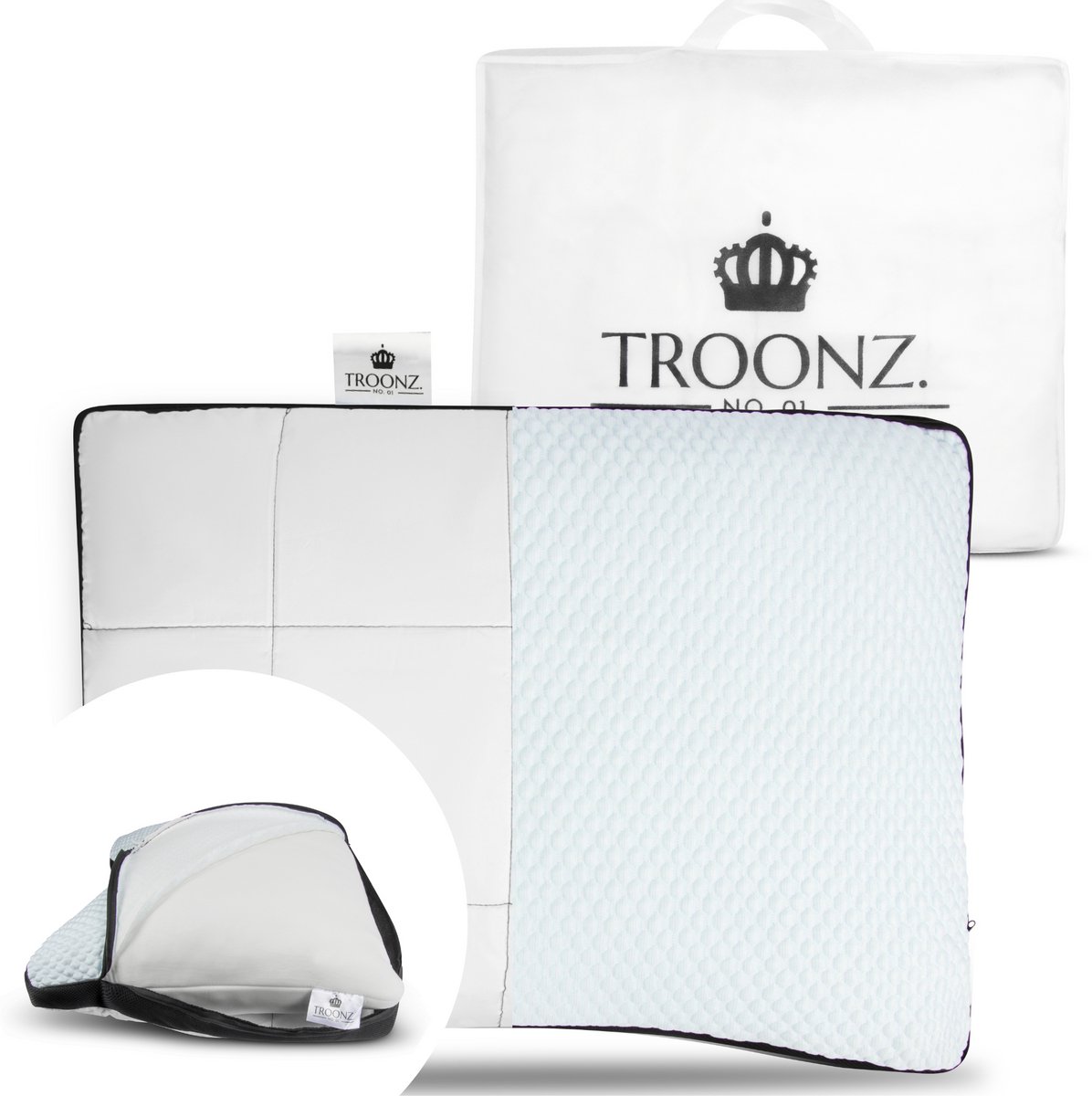 Troonz Ruglsaap Hoofdkussen Livorno Three - Verstelbaar Hoofdkussen - Voor Rugslapers - Traagschuim Kussen