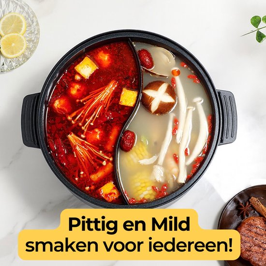 Inventex Hotpot - 2 vakken - Elektrische Fonduepan - 4.6 Liter - Automatische Temperatuur - Anti-baklaag - Zwart - PFAS vrij - Shabu Shabu — afbeelding 2