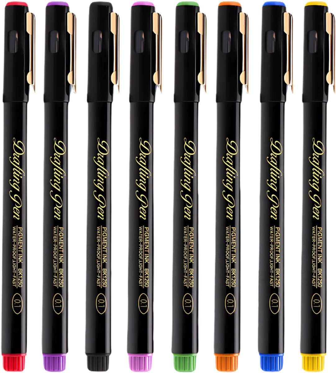 Ainy - Micro Fineliners 0.1mm watervast - Set van 8 kleurrijke fineliner | fine liner kawaii manga / anime tekenen op schetsboek | bullet journal | handlettering | Pigment liner penselen | calligraphy pennen