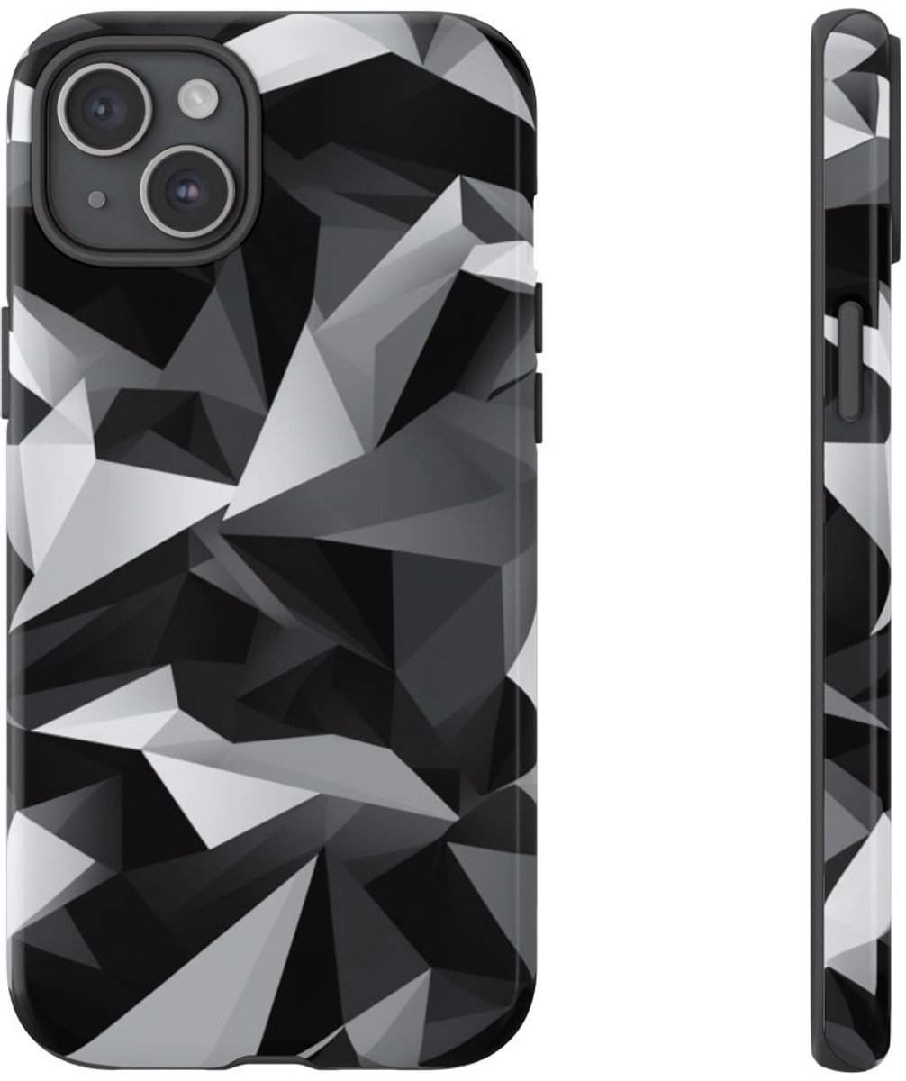 Zwart-Grijs Geometrisch Abstract Patroon – Telefoonhoesje Geschikt voor iPhone 15 Plus